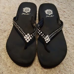 Yellow box flip flops